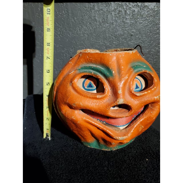 Orange Vintage “Sly Grin” Halloween Pulp / Papier Mache' Jack-O’-Lantern 1930s For Sale - Image 8 of 9