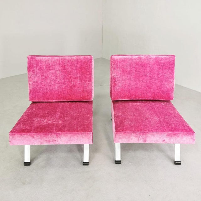 Textile Set of Vintage Armchairs in Fuchsia Velvet, 1960s For Sale - Image 7 of 14