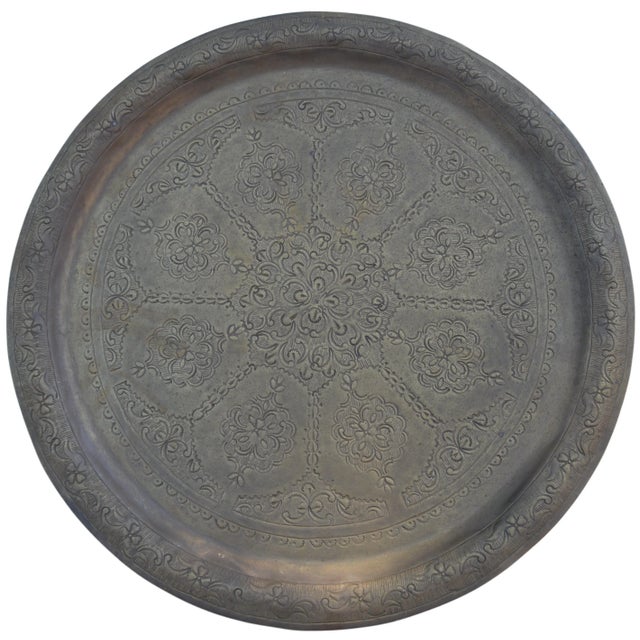 Mid 20th Century Hand-Engraved Brass Tray with Moorish Arabesque Motif For Sale - Image 10 of 10