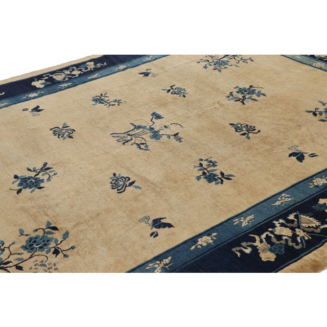 Made with hand-knotted wool in China circa 1910-1920, this 9x11 antique Chinese rug is a rare Peking rug of exceptional...