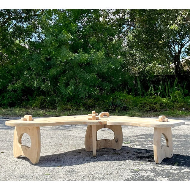 Vintage Boho Bleached Pine Puzzle Coffee Table For Sale - Image 10 of 12