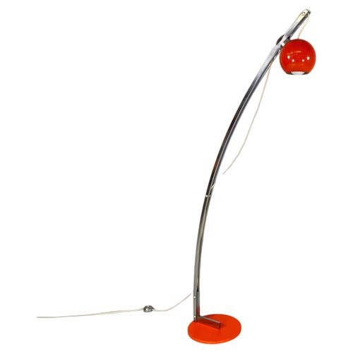 Italian Space Age Adjustable Floor Lamp in Metal and Orange Metal, 1970s For Sale