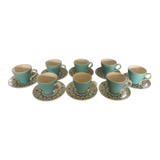 1950s Metlock Mid Century Modern Cups and Saucers - 16 pcs For Sale