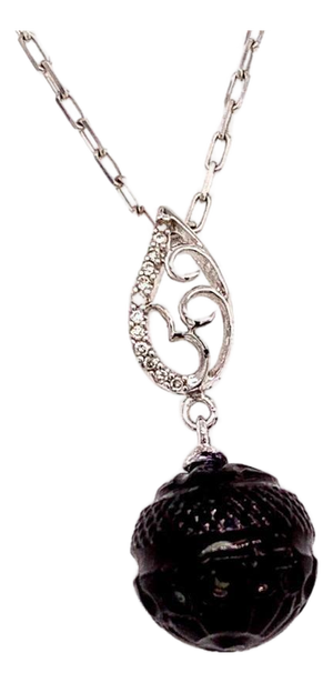 Carved Tahitian Pearl Necklace 18k White Gold 0.03 TCW Certified