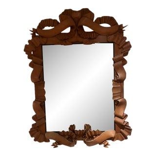 Carved Ribbon Wood Mirror — Sculptural Ribbon‑Form Frame • Vintage European Style For Sale