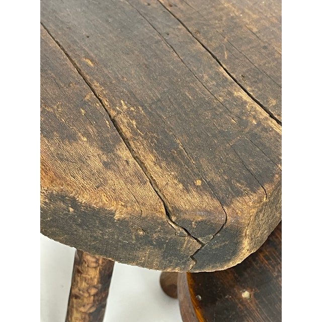 Early 20th Century Primitive Hand-Worn Wooden Milking Stool For Sale - Image 11 of 12