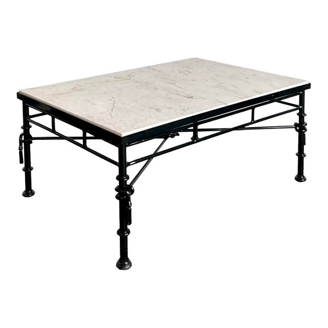 Vintage Regency Black Wrought Iron Coffee Table For Sale