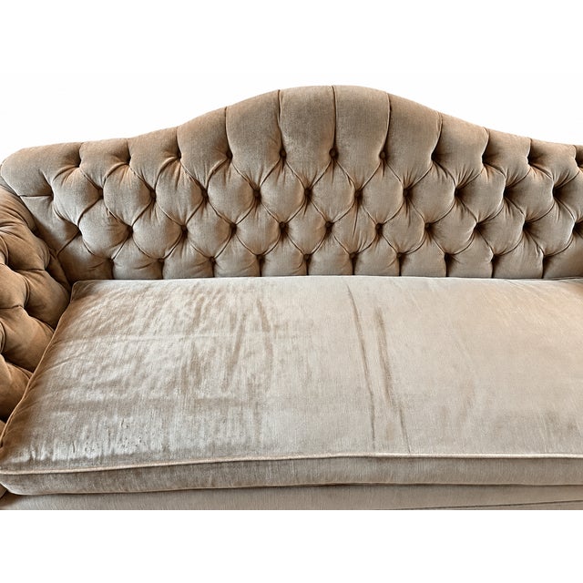 Pair of Custom English Country Tufted Silk Velvet Sofas For Sale - Image 4 of 7