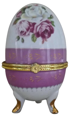 Vintage Rose Chintz Egg Shaped Ceramic Trinket Box with Hinged Lid, 1990s