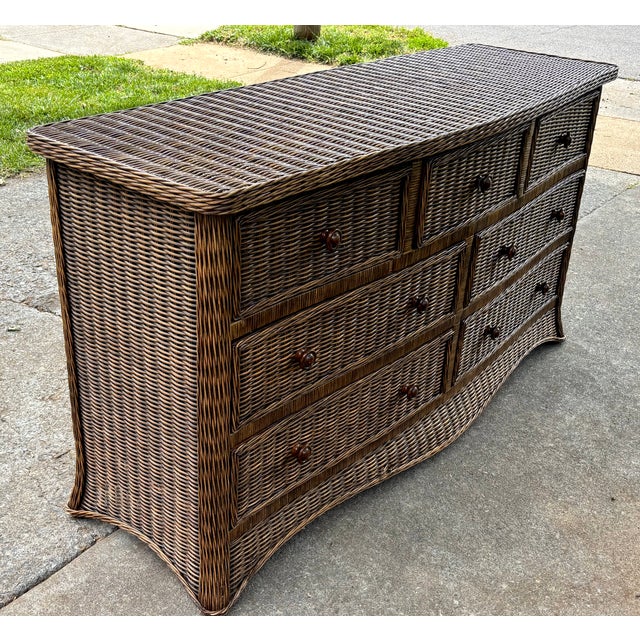 Late 20th Century Vintage Skirted Wicker Bow-Front Dresser For Sale - Image 5 of 15