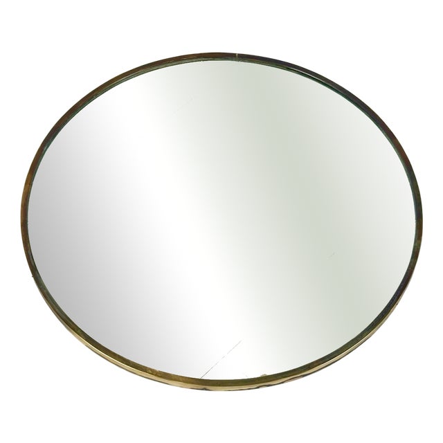 Art Deco Cut Glass and Brass Round Mirror, 1940s For Sale