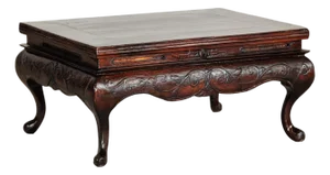 Late Qing Chinese Low Coffee Table with Cabriole Legs, Carved Apron and Lift Top
