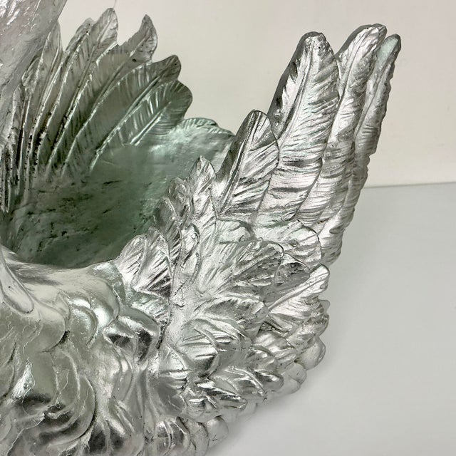 Vintage Hollywood Regency Chippendale Coastal Silver Gilt Swan Centerpiece or Planter. For Sale - Image 12 of 18