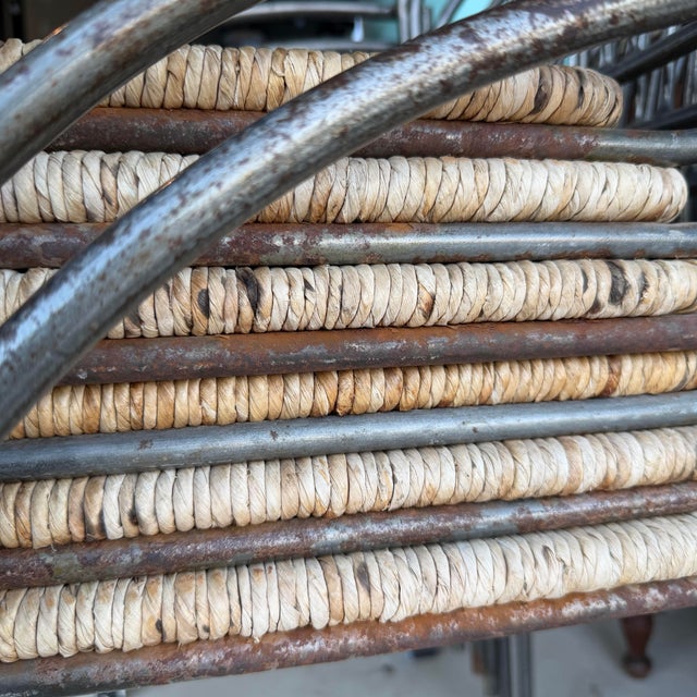 Mid 20th Century Steel and Rush Curved Armchairs Stackable Set of 6 For Sale In San Antonio - Image 6 of 12