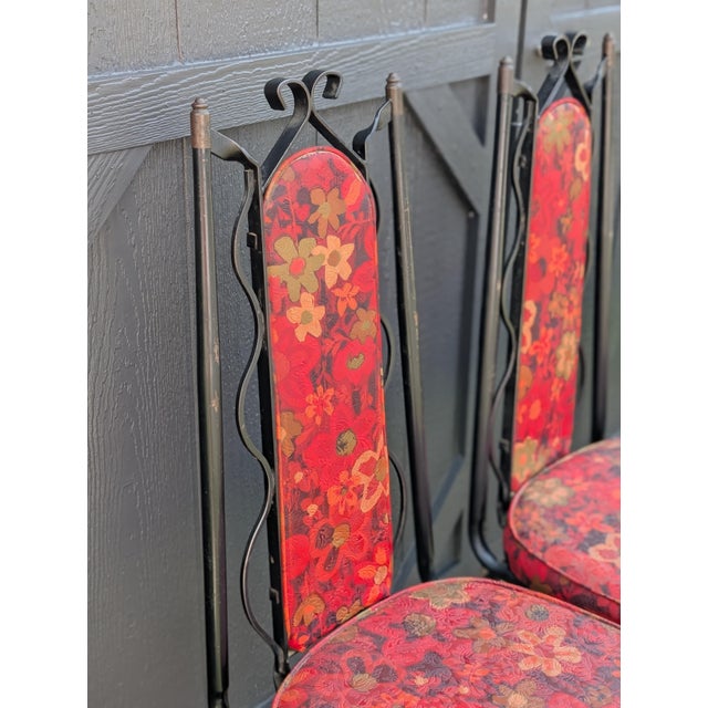 Mid-Century Modern 1960s Mid-Century Modern "Dixie Duchess" Wrought Iron Floral Dining Chairs (Set of 4) For Sale - Image 3 of 6