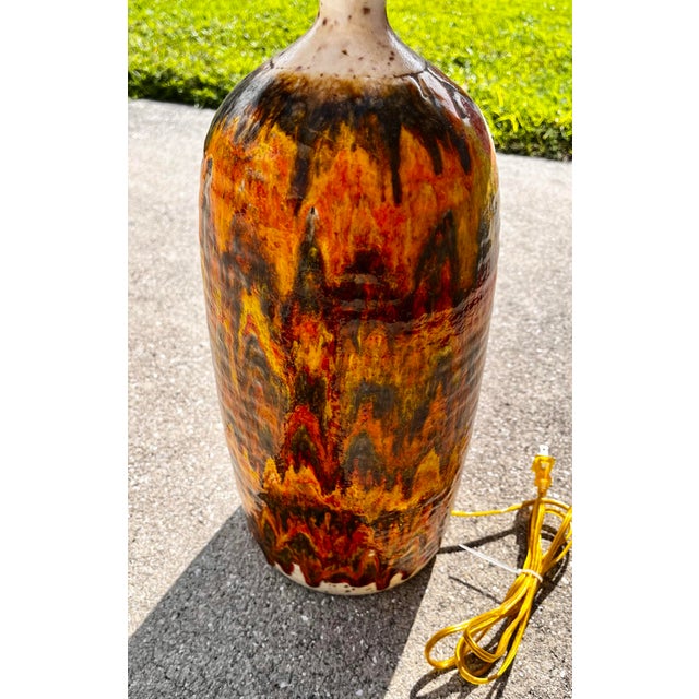 1960s Brutalist Fat Lava Lamp + Two-Tiered Striped Shade | C. 1970s For Sale - Image 5 of 12