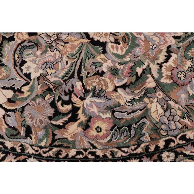 Textile Boho Chic 1990's Floral Pak-Persian Black/Gray Wool Round Rug- 9'1'' X 9'2'' For Sale - Image 7 of 9