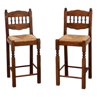 Vintage Bar Stools with Rush Seats, 1960s, Set of 2 For Sale