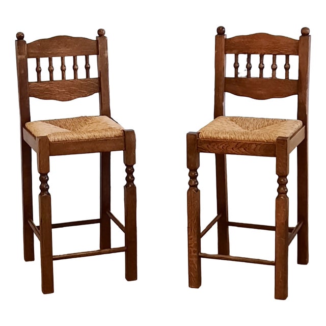 Vintage Bar Stools with Rush Seats, 1960s, Set of 2 For Sale