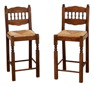 Vintage Bar Stools with Rush Seats, 1960s, Set of 2