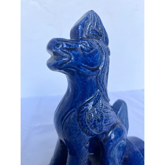 • Vintage Chinese Cobalt Blue Glazed Figural Architectural Roof Tile Guardian Beast - 8" For Sale In Dallas - Image 6 of 10