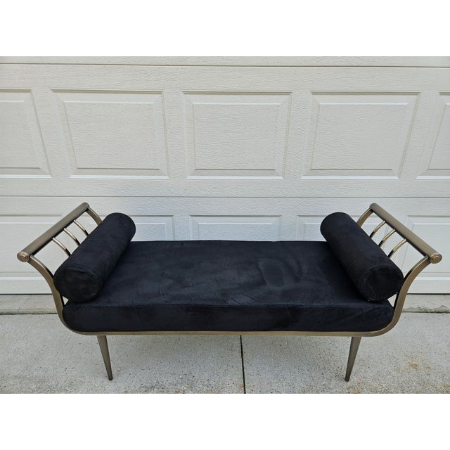 Mid-Century Modern Design Institute America Brushed Nickel Rolled Arm Bench For Sale - Image 3 of 12