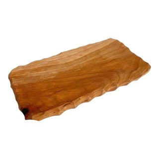 Vintage Scalloped Carved Edge Wooden Tray For Sale