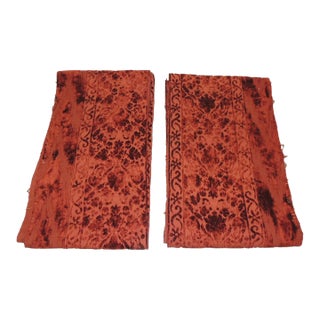 Antique Oxblood Color Cut Velvet Textiles Borders - Set of 2 For Sale