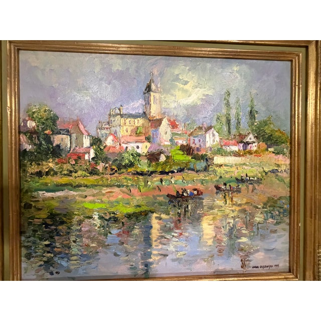 Late 20th Century Late 20th Century Anna Olszewska - Riverside Village, Oil on Canvas For Sale - Image 5 of 13