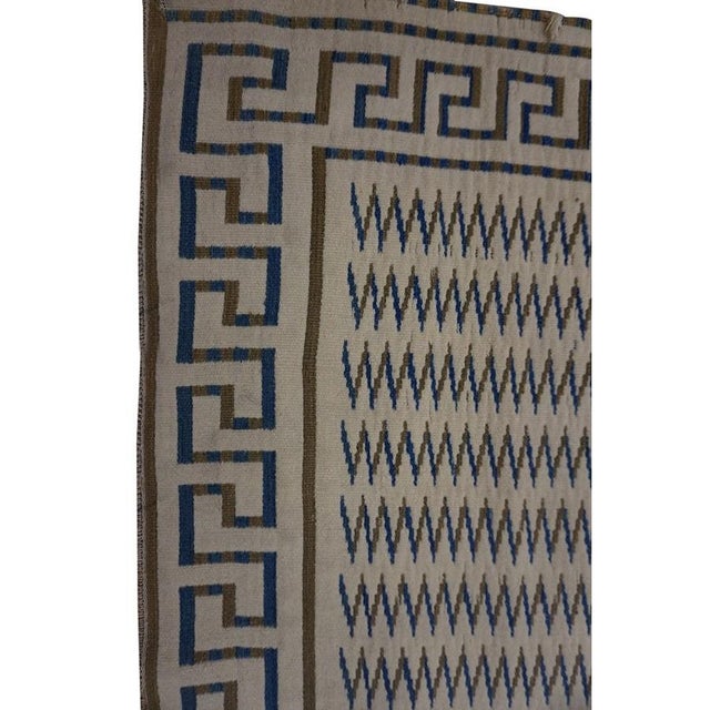 1890s Beige Field Antique Greek Key Border Native American Navajo Flatwoven Rug For Sale - Image 4 of 12