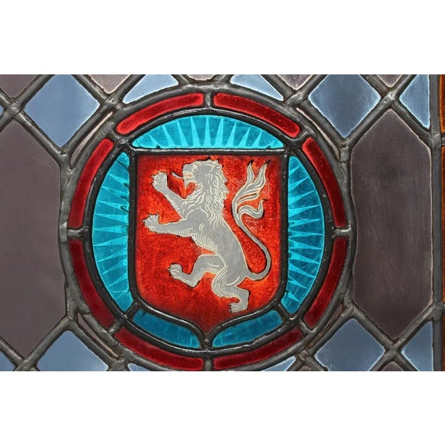 1930s Leaded Windows with Colored Panes in Frame of Dark Wood, Denmark, 1930s, Set of 2 For Sale - Image 5 of 13