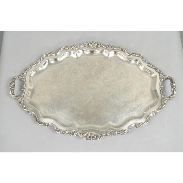 Antique Wallace Baroque Large 28" Silver Plated Serving Bar Tray W/ Handles For Sale - Image 11 of 12