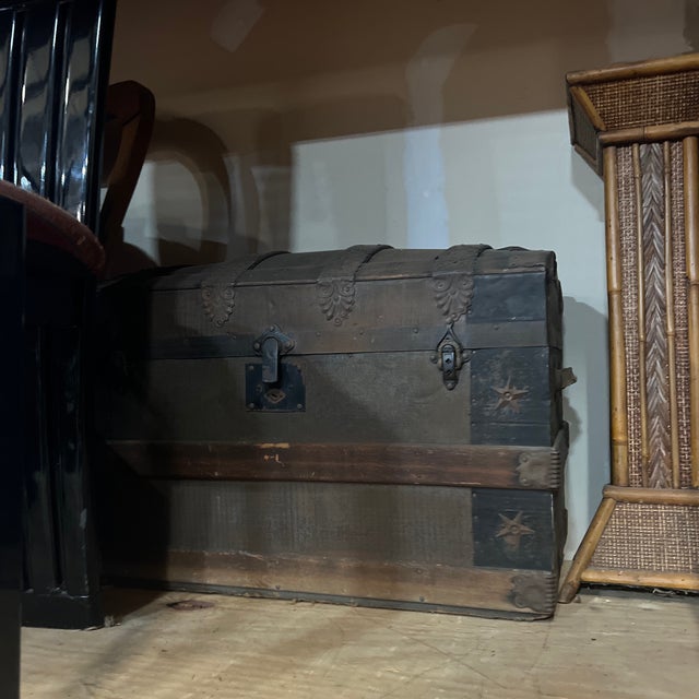 Up for consideration is a beautiful vintage wooden trunk with detailed interior compartments. This would look lovely in...