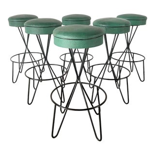 Set of Six Mid-Century Swivel Barstools Attr. Frederick Weinberg For Sale
