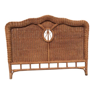 Vintage Boho Chic Queen Wicker Headboard For Sale