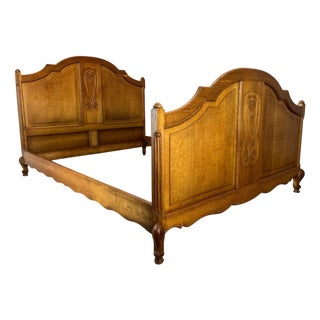 Vintage Louis XV Oak Double Bed For Sale