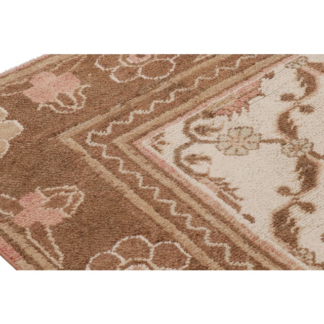 Traditional Antique Agra Square Rug in White With Brown and Pink Florals, From Rug & Kilim For Sale - Image 3 of 8