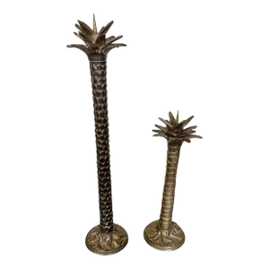 1980s Maitland-Smith Bronze Palm Tree Candle Holders- a Pair