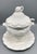 Gorgeous, large white soup tureen with its ladle and underplate. Embossed with lovely grape and grape vine leaf design....