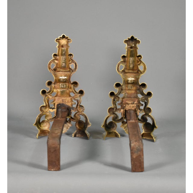 Early 20th-Century French Brass Fire Dogs, 1890s, Set of 2 For Sale - Image 13 of 16