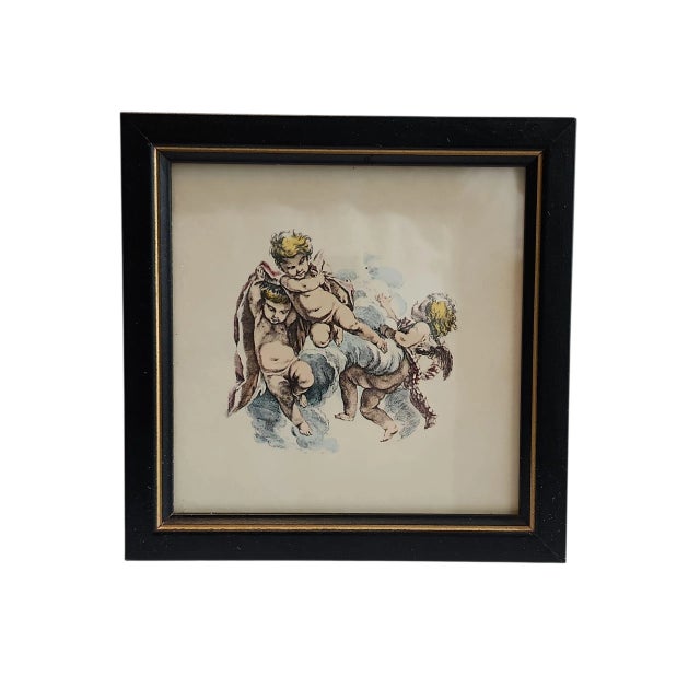 Pretty set of four framed Heavenly Angels cherubs reproduction prints, all in excellent condition. Circa 1968, Cunningham...