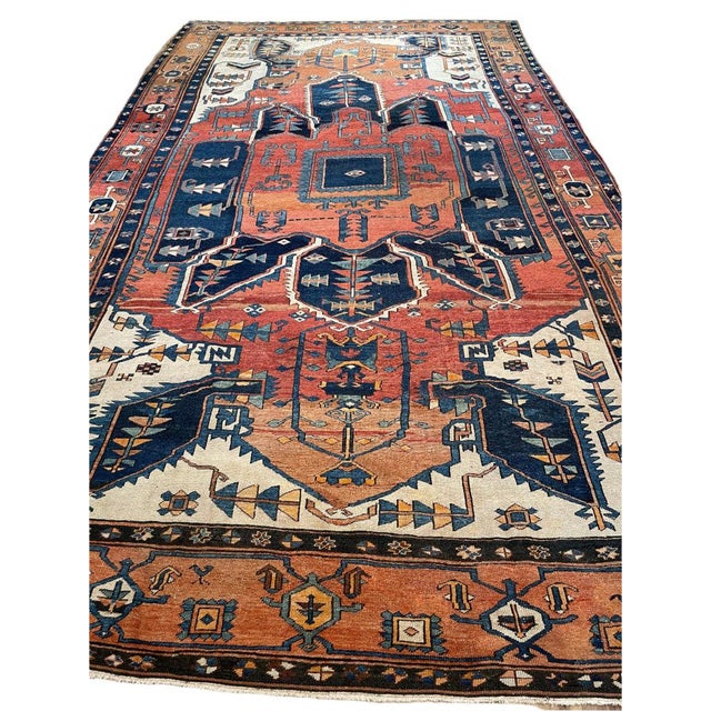 Antique Persian Serapi KING of KINGS DIAMOND Textile in Terracotta Rug 9.8 x 16 For Sale - Image 17 of 18