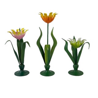 20th Century French Tole Peinte Candle Holders - Set of Three For Sale