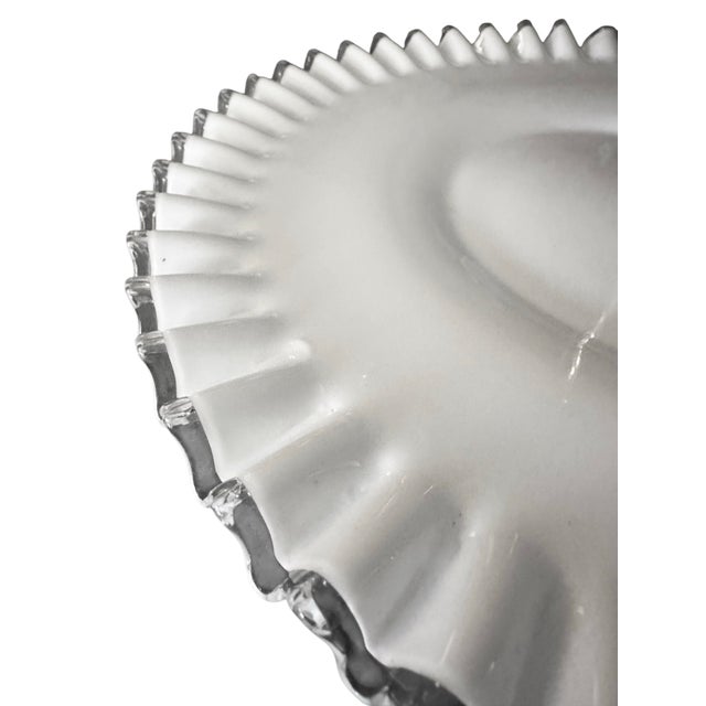 White Vintage Fenton Milk Glass Tidbit Server With Silver Crest Rim and Metal Handle For Sale - Image 8 of 12