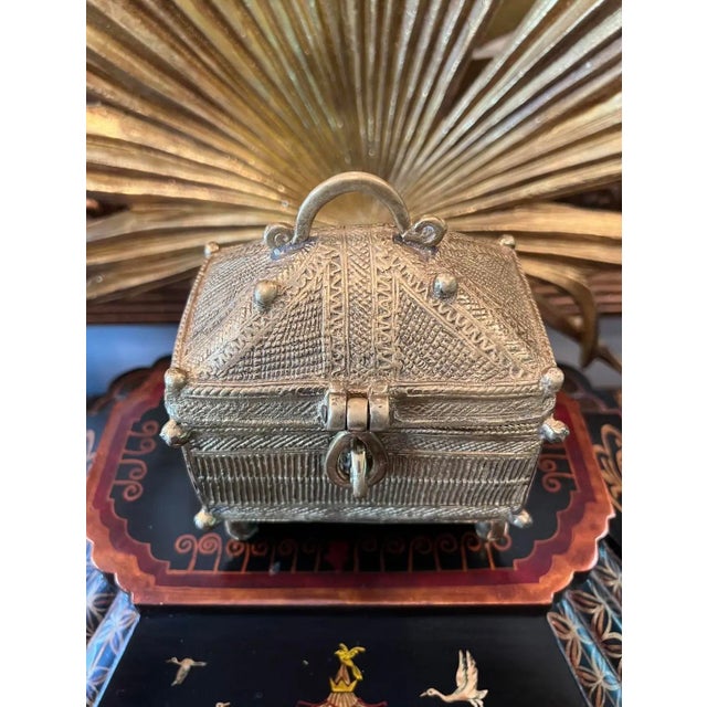 Antique Dokra Brass Treasure Trinket Box For Sale - Image 12 of 12