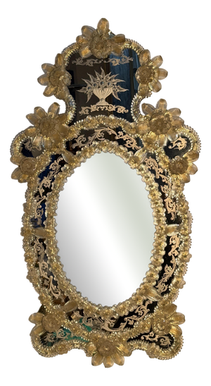 Vintage Venetian Wall Mirror in Murano Glass in the style of Barovier & Toso, 1940s