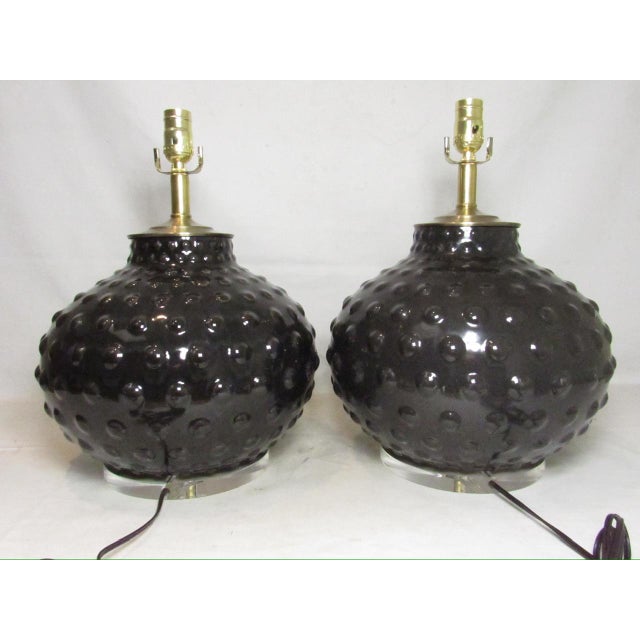 Pair of Mid-Century Scandinavian Porcelain Bubble Lamps For Sale - Image 4 of 11