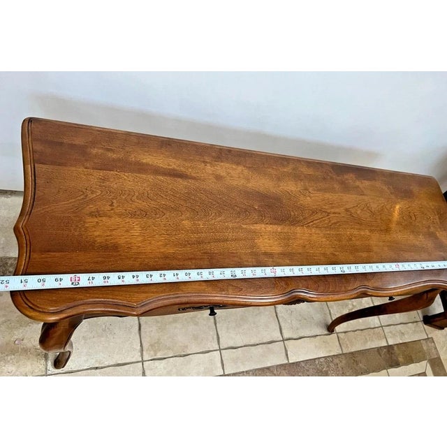 1990s Vintage Ethan Allen Sofa Table Two Drawers French Country Maple