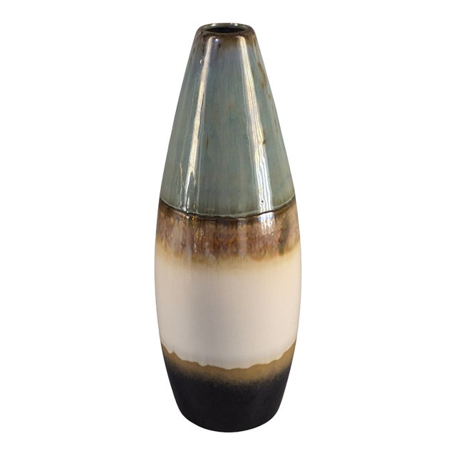 Mid-Century-Modern Glazed Pottery Multi Colored Tube Vase For Sale
