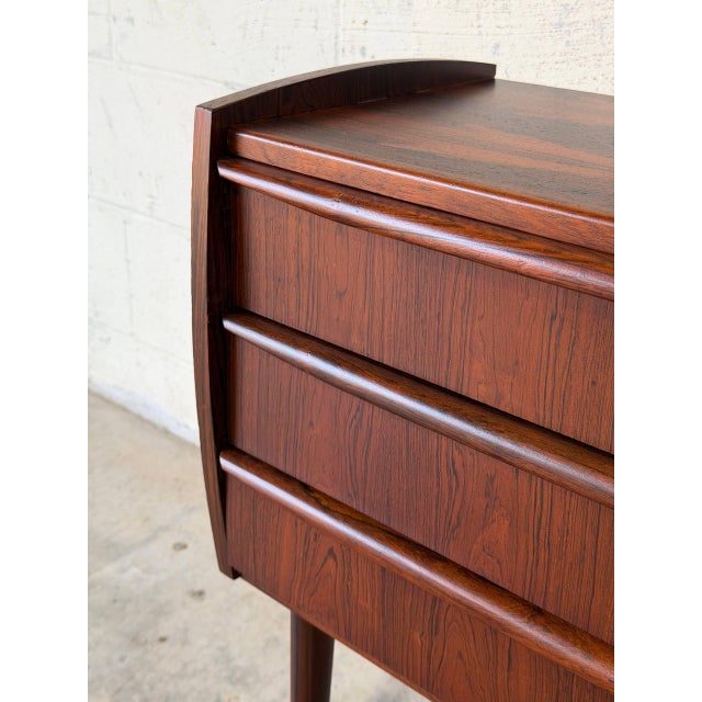 Brown Small Rosewood 3-Drawer Dresser With Sculpted Handle Pulls Danish Mid-Century Modern 1960s For Sale - Image 8 of 11
